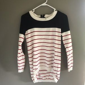 White, black and red striped sweater